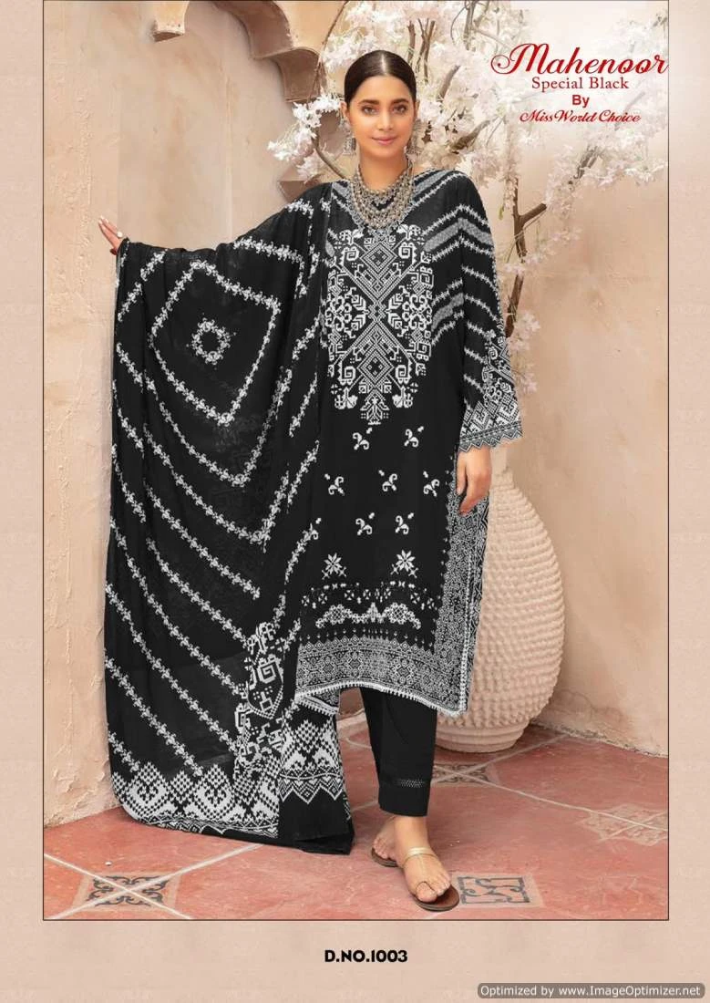 Miss World Mahenoor Black and White Cotton Wholesale Pakistani Suit Catalog — Wholesale Salwar Suits, Miss World wholesale from Surat — view 2